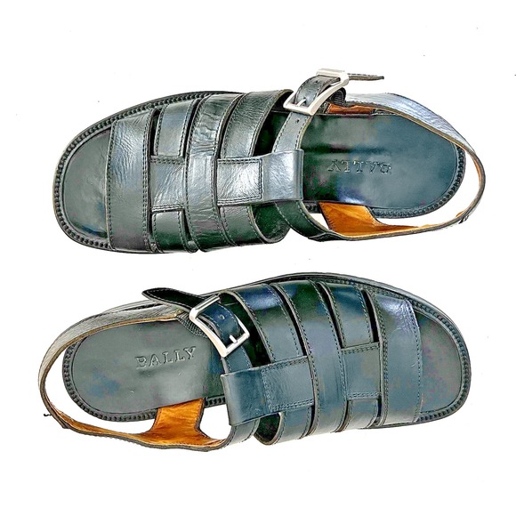 Bally Giardinetto Sandals Black Leather Open Toe Fisherman Men's 11 D Vintage - Picture 6 of 16
